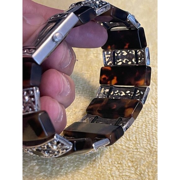 Sophie womens stretch quartz watch tortoise brown silver tone needs battery * - Picture 4 of 6